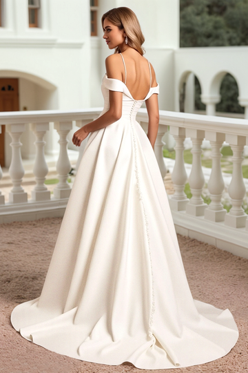 Ivory A Line Cold Shoulder Long Wedding Dress